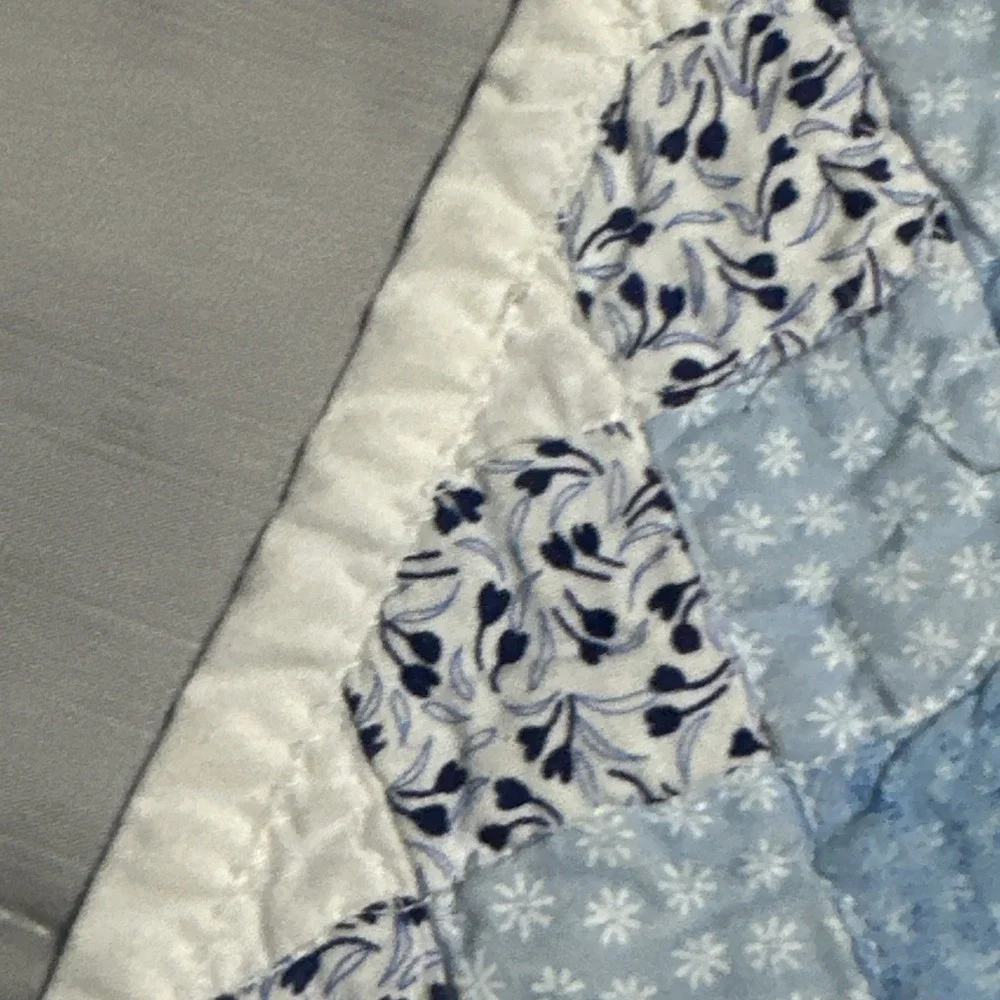 Vintage Handmade Baby /Child Quilt Blues Greens Floral Small Diamonds 60